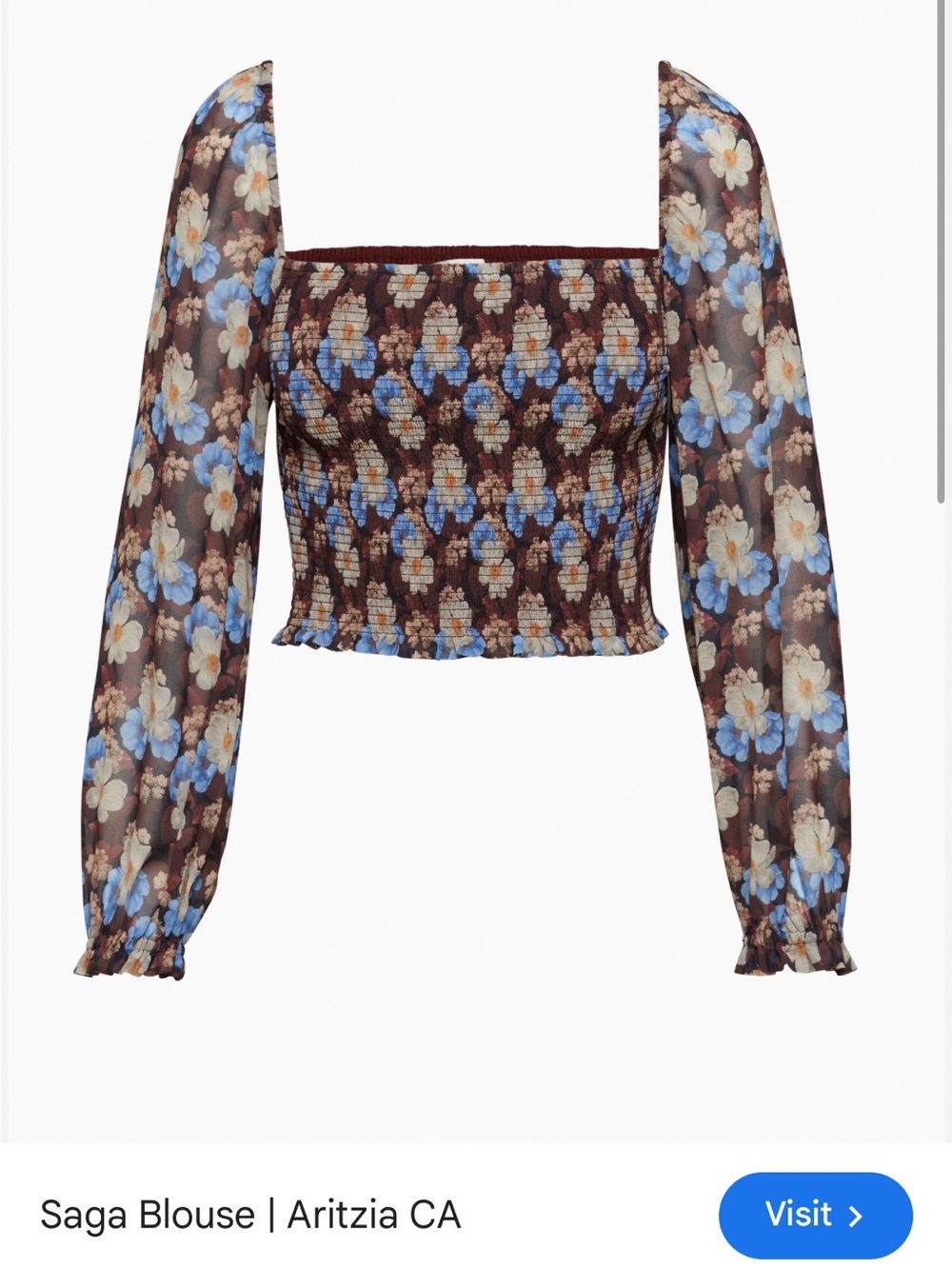 Wilfred Floral Smocked Square-Neck Blouse - Brown & Blue